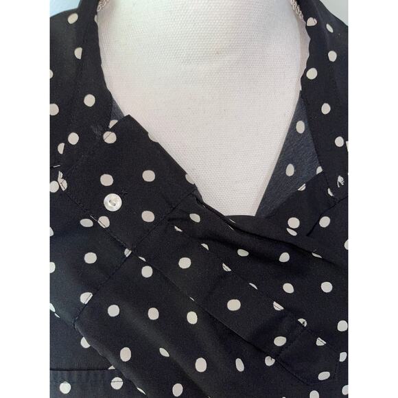 Womens Kut From The Kloth Black‎ White Polka Dot Long Sleeve Blouse Pockets M - Picture 5 of 10